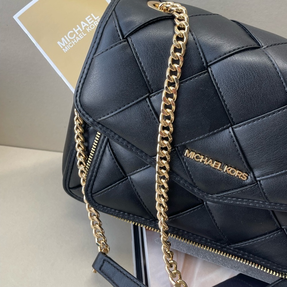 (new+card) Michael Kors Regina flap shoulder bag crossbody black leather quilted - Picture 6 of 16